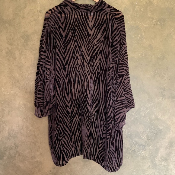 Vintage Joan Rivers Zebra Print Burnout Silk Velvet Open Front Kimono - Picture 5 of 6